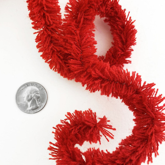Wired Yarn Trim in Red ~ Soft and Fluffy ~ 1 yd.